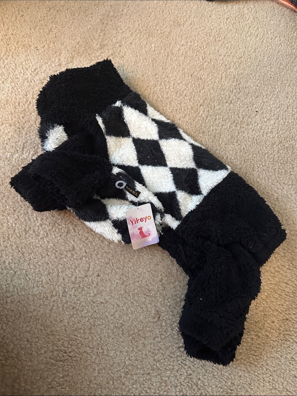 Dog Black & White Diamond Fuzzy One-Piece